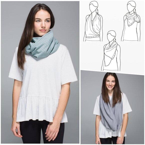 RARE Lululemon Lightweight Yoga Casual Shrug Wrap Scarf Snapped Gray Mint NWOT